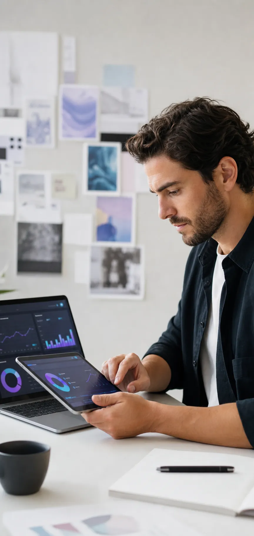 Performance marketer reviewing paid social creative and campaign analytics