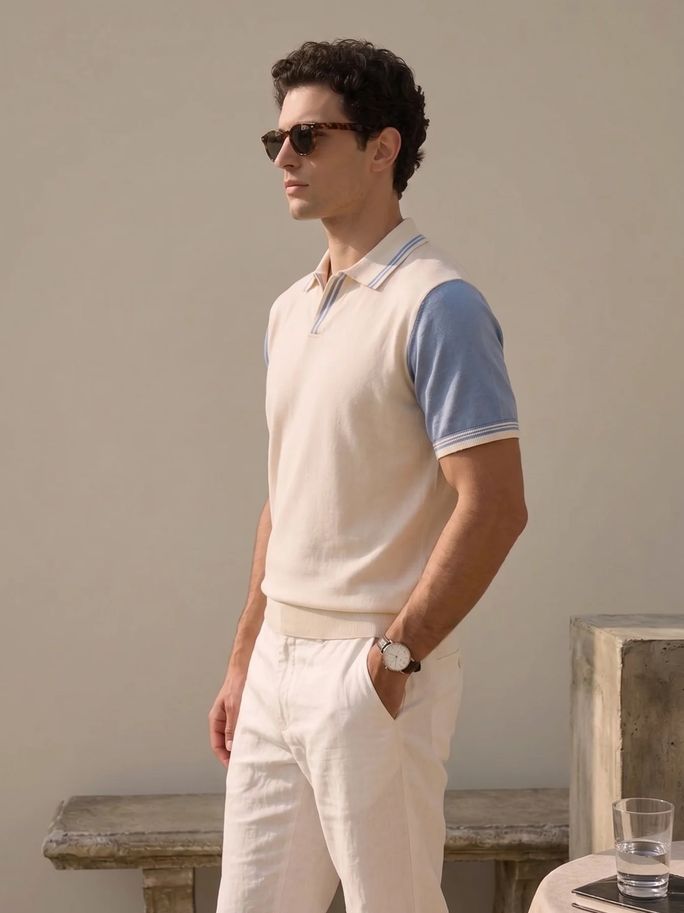 Classic Off-White Blue Knitted Polo original imagery from Colada