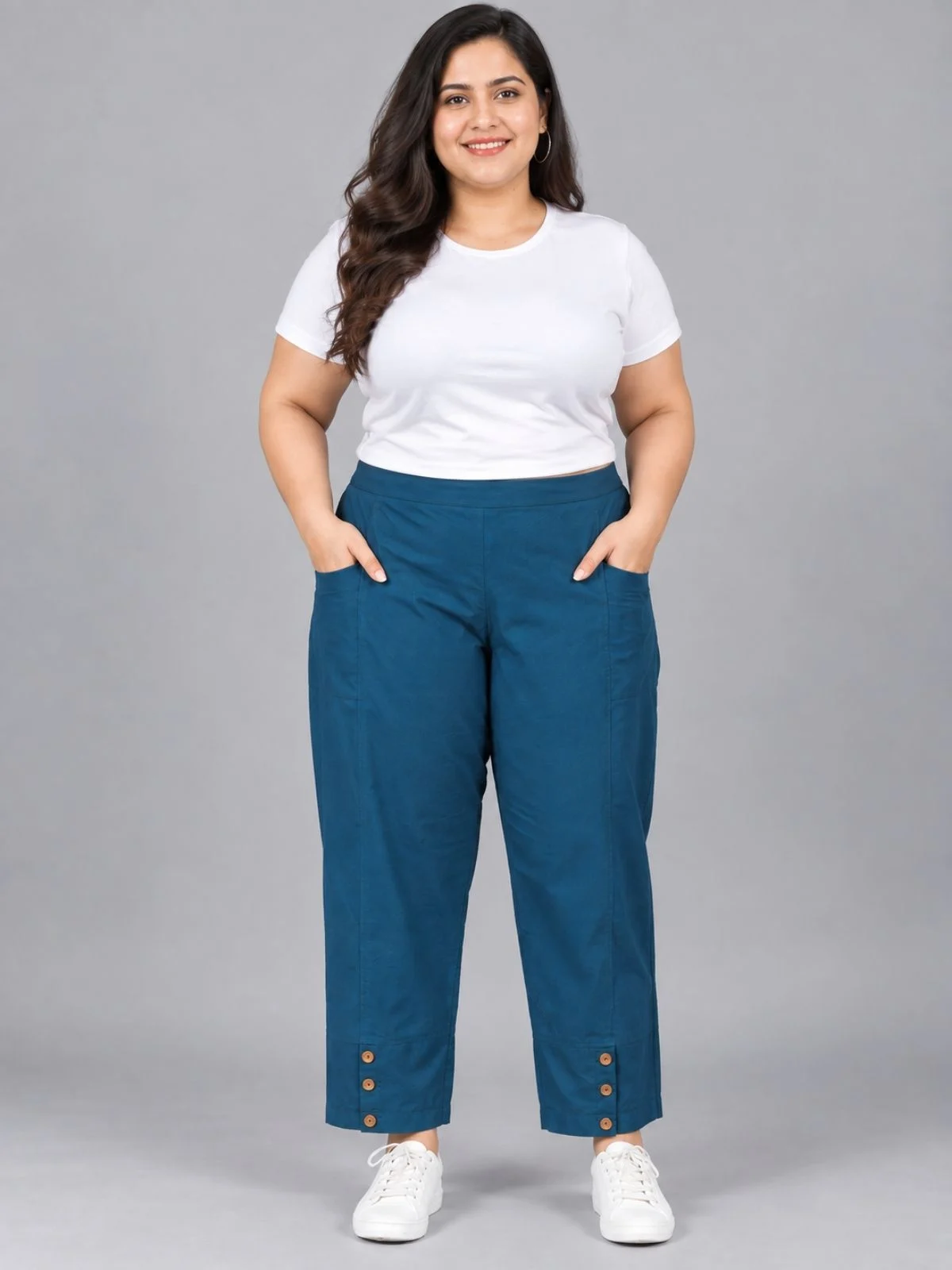 Teal Blue Cotton Straight Cargo Pant original imagery from Quaclo